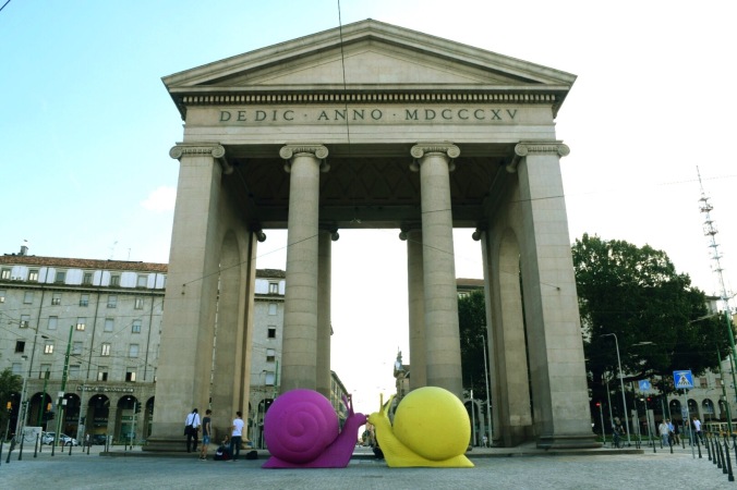 Snails in Milan at Porta Ticinese, an ancient gate to the city